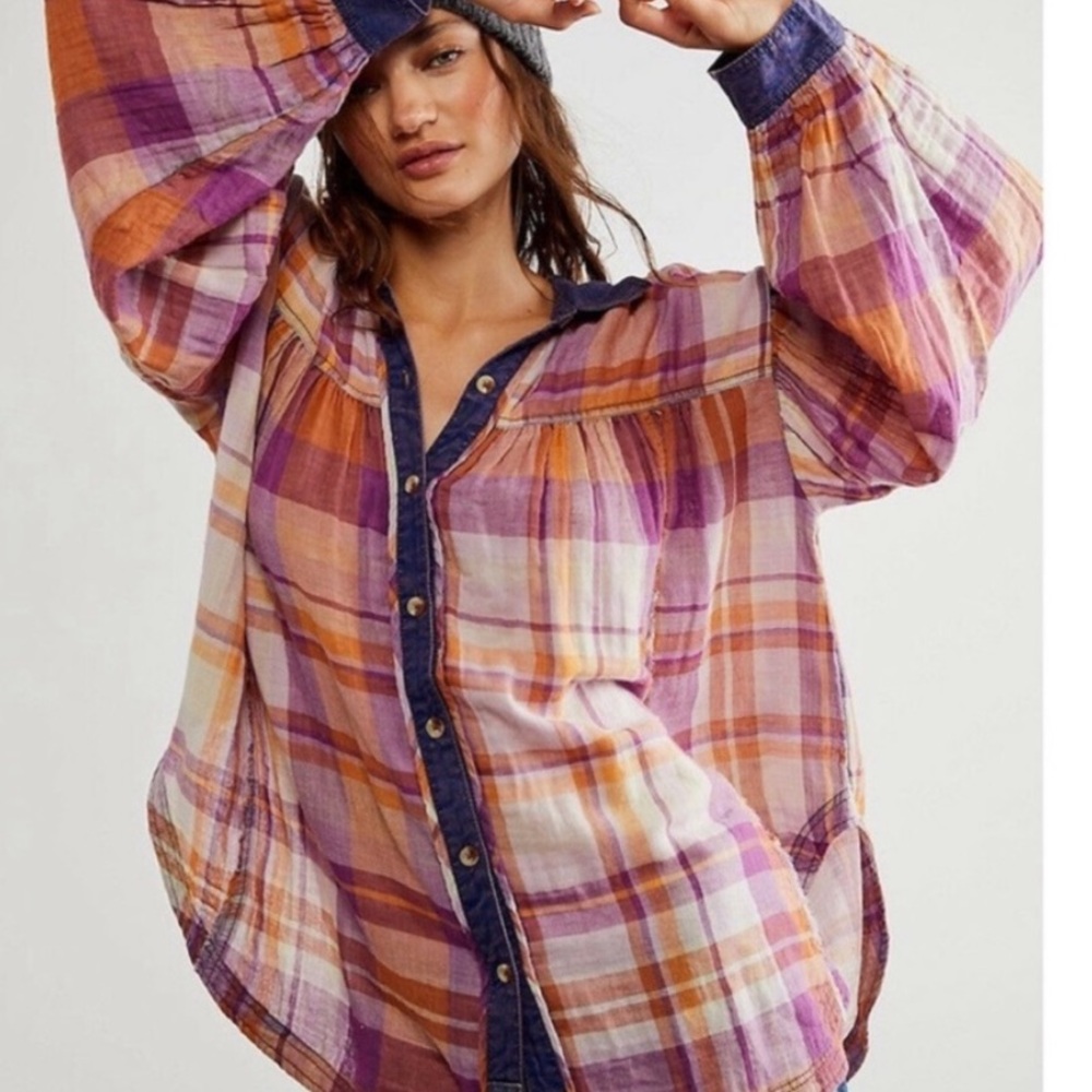 Free People Multicolor Plaid Button-Up Shirt